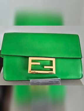 Fendi Green Leather Clutch/Bumbag with Gold FF Buckle